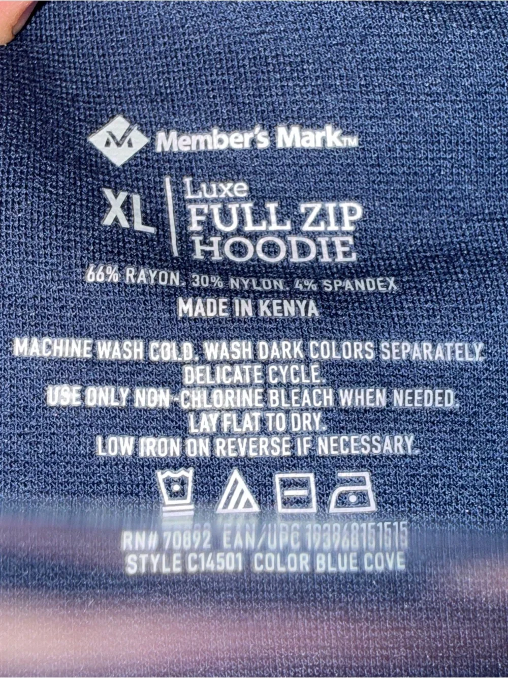 Member's Mark Luxe Full Zip Hoodie Navy Blue Stretch Jacket Men's XL NWT